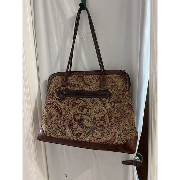 Maggi B Tan Paisley Tapestry Carpet Bag Large Shoulder Bag 17x14x5.5 - Picture 1 of 13